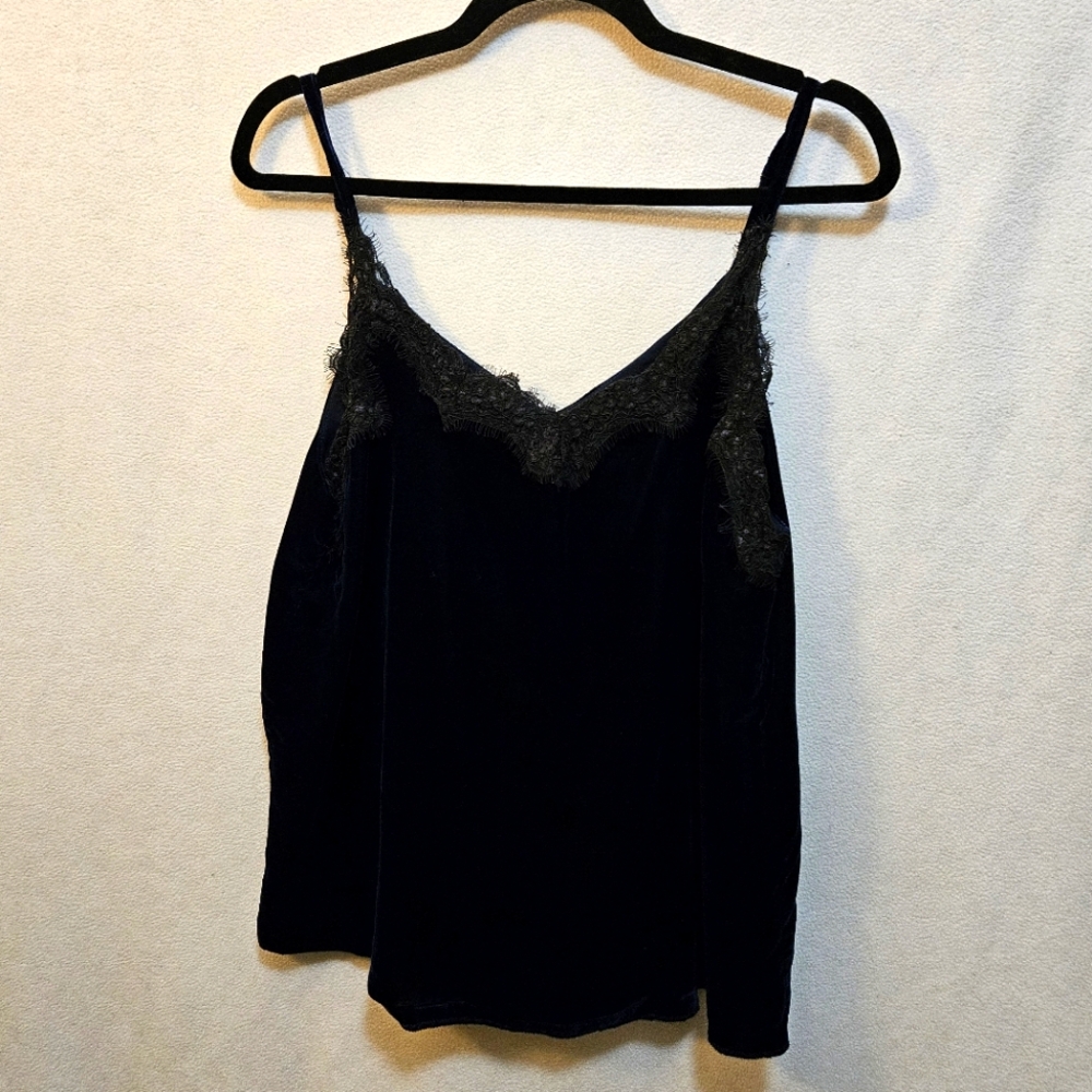 Dark Blue Velvet Lace Trim Cami